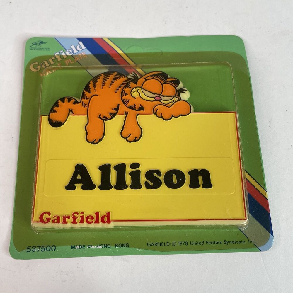 NEW Vintage Garfield Name Plate Allison 1978 RARE, Sealed, Yellow